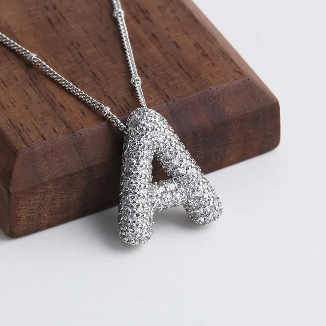Bubble letter initial necklace set Silver