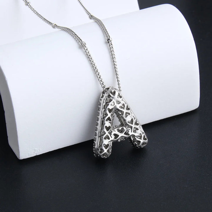 Bubble letter initial necklace set Silver