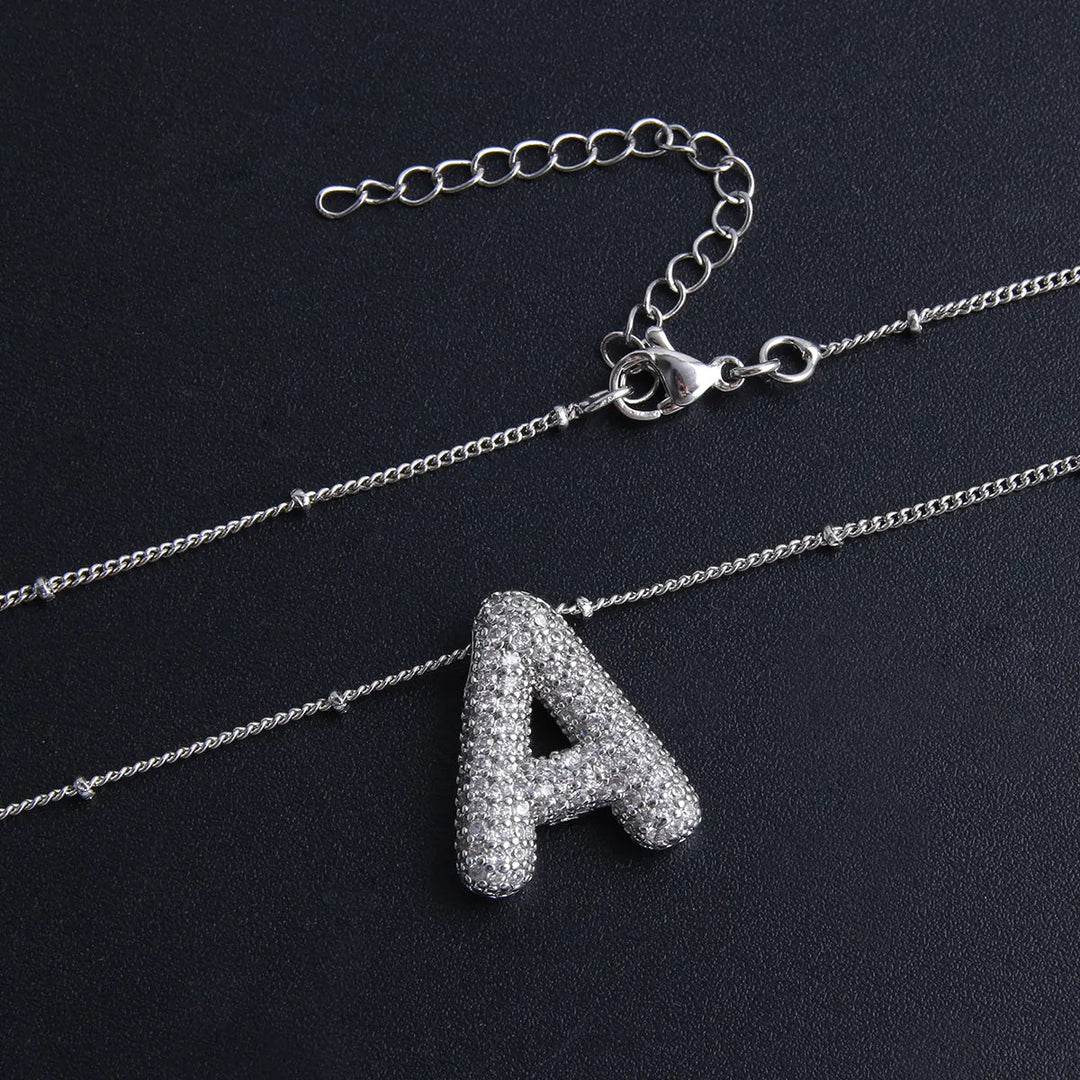 Bubble letter initial necklace set Silver