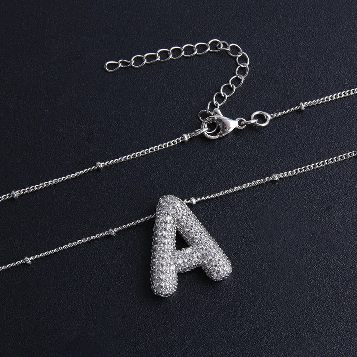 Bubble letter initial necklace set Silver