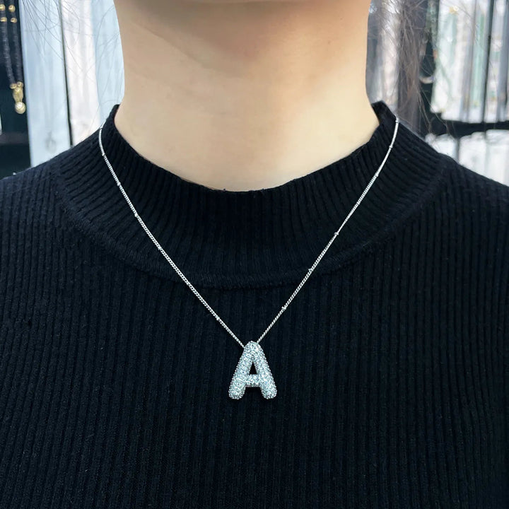 Bubble letter initial necklace set Silver