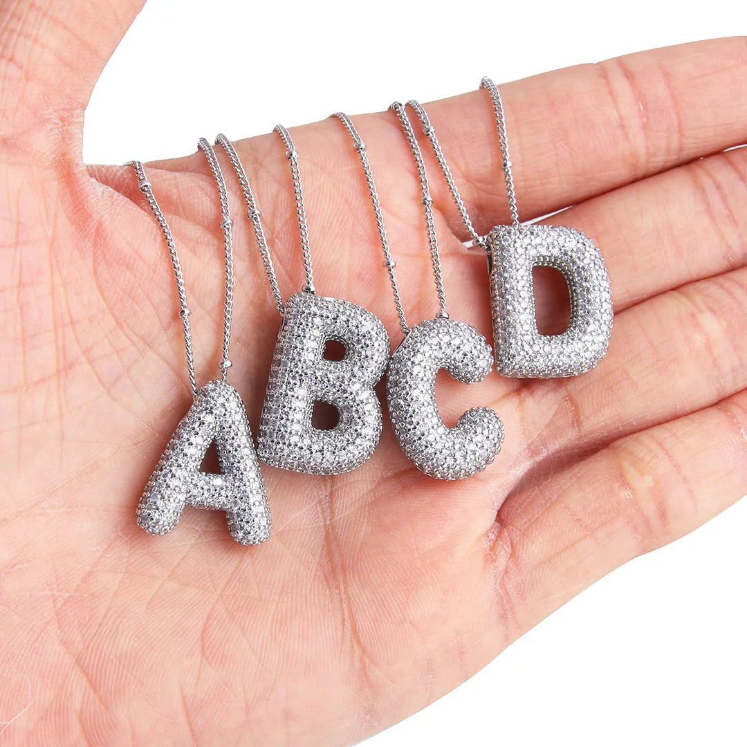 Bubble letter initial necklace set Silver