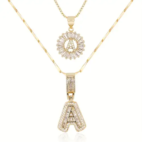 Moissanite letter initial necklace set Gold