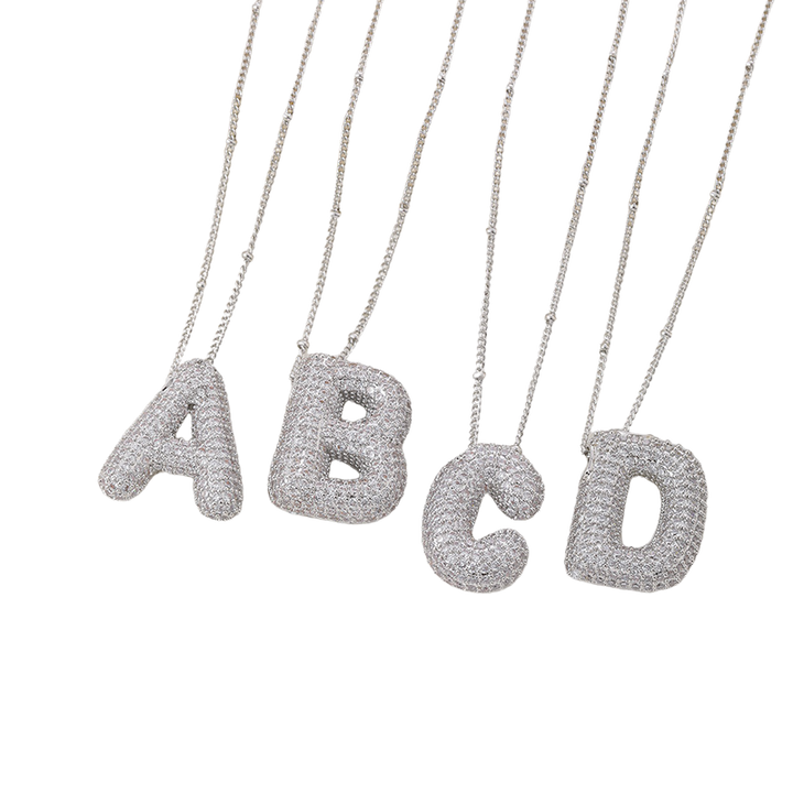 Bubble letter initial necklace set Silver