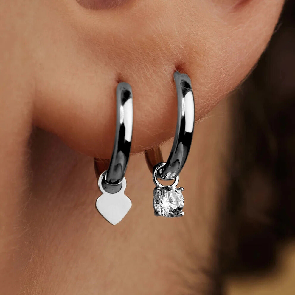 Larmes de Lune Stone Hoop Earrings Silver