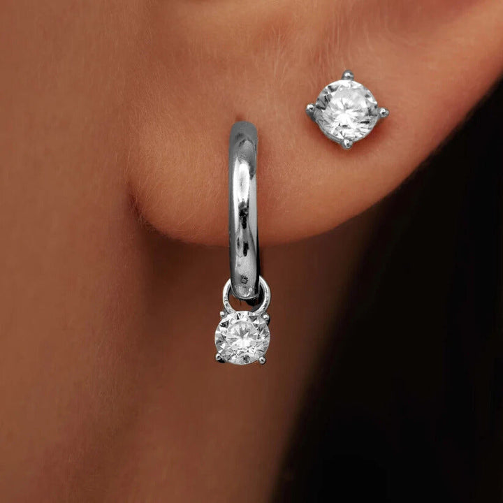 Larmes de Lune Stone Hoop Earrings Silver