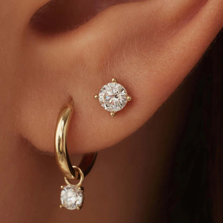 Larmes de Lune Stone Stud Earrings Gold