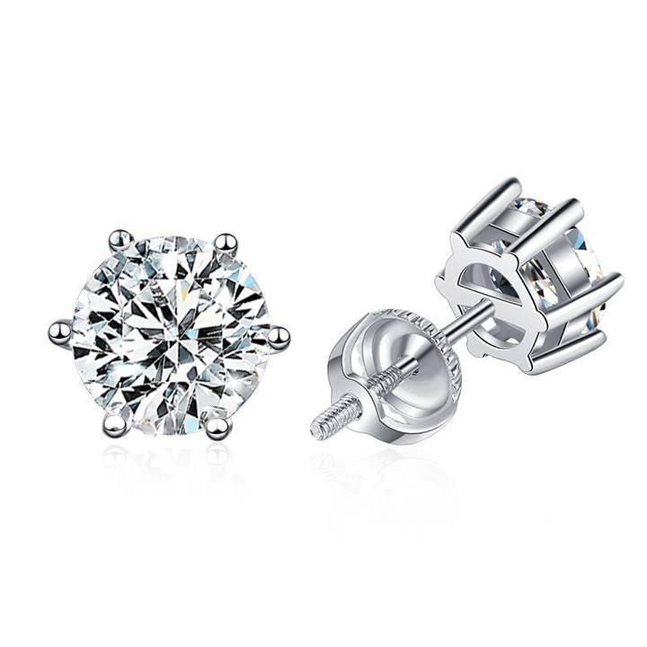 Moissanite Screw Back Earrings Silver