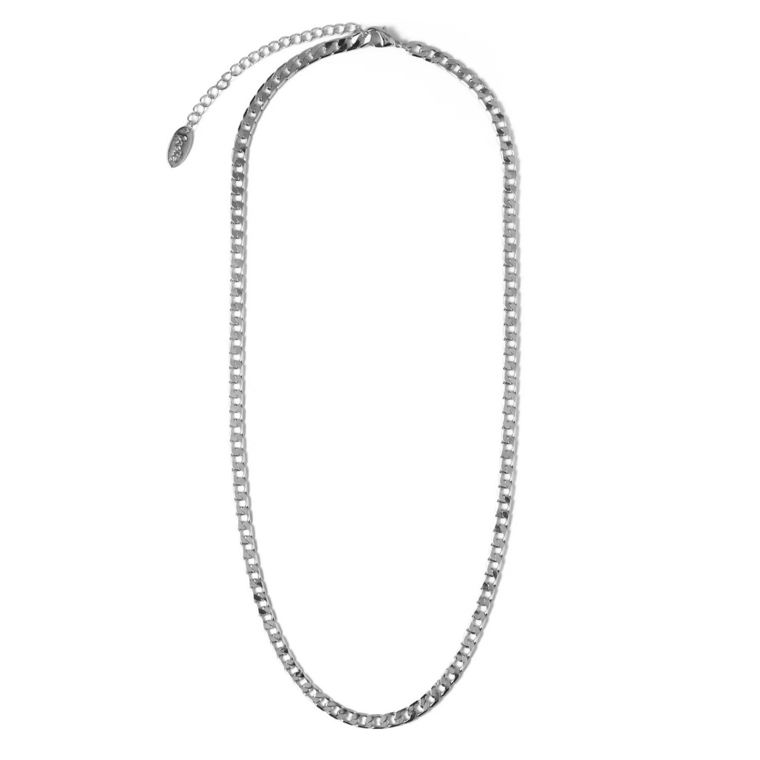 Flat Link Curb Chain Necklace Silver
